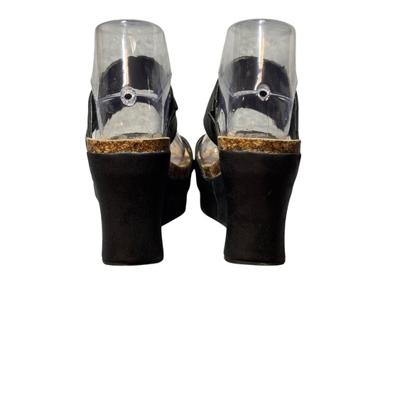 LIKE NEW Pierre Dumas Black Platform Wedge Sandals Toe Loop Slide Shoes Womens 7 - Picture 4 of 7